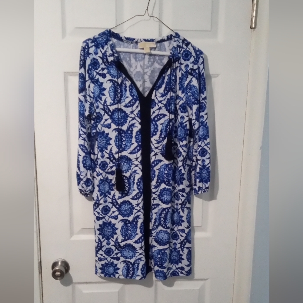 Michael Kors Blue And White Midi Dress
